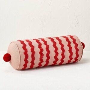 Opalhouse Jungalow textured bolster pillow orange red coral Pom Pom 8”x20” new